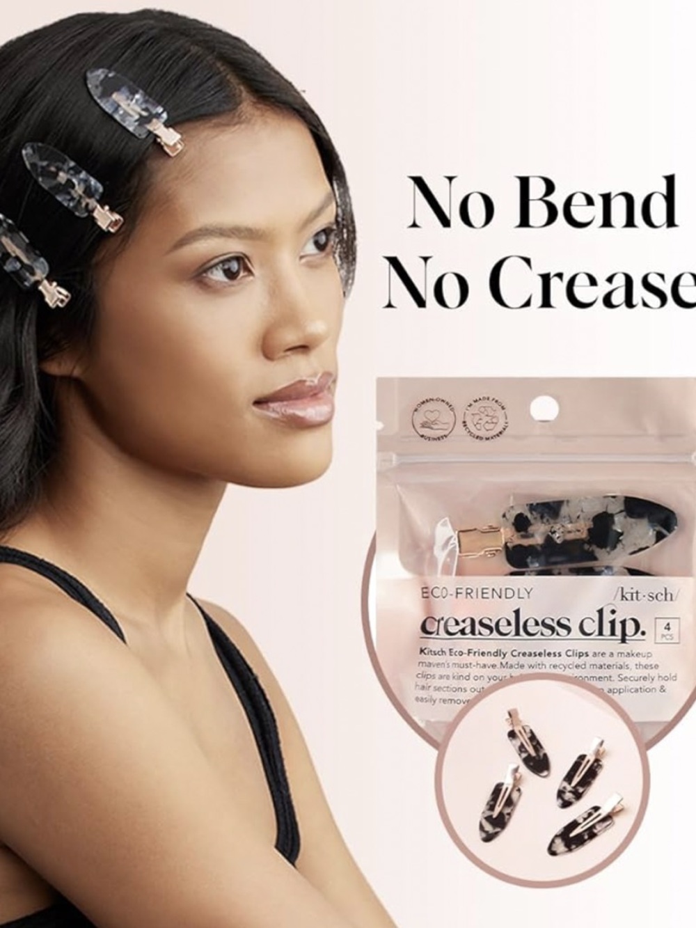 Kitsch Creaseless Hair Clips in Black Terrazzo Pattern